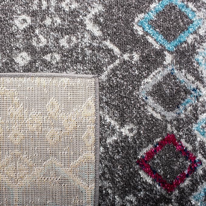 SAFAVIEH Amsterdam Collection Area Rug - 8' x 10', Dark Grey & Ivory, Moroccan Boho Design, Non-Shedding & Easy Care, Ideal for High Traffic Areas in Living Room, Bedroom (AMS108H)