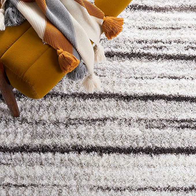 SAFAVIEH Berber Shag Collection Runner Rug - 2'3" x 8', Grey & Dark Grey, Stripe Design, Non-Shedding & Easy Care, 1.25-inch Thick Ideal for High Traffic Areas in Living Room, Bedroom (BER565F)