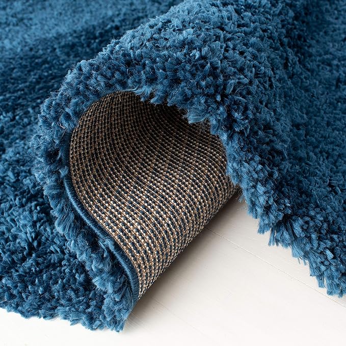 SAFAVIEH Fontana Shag Collection Runner Rug - 2'3" x 6', Blue, Solid Design, Non-Shedding & Easy Care, 2-inch Thick Ideal for High Traffic Areas in Living Room, Bedroom (FNT800M)