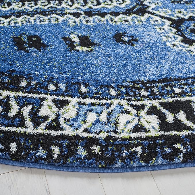 SAFAVIEH Vintage Hamadan Collection Area Rug - 6'7" Round, Blue & Black, Oriental Distressed Design, Non-Shedding & Easy Care, Ideal for High Traffic Areas in Living Room, Bedroom (VTH293M)