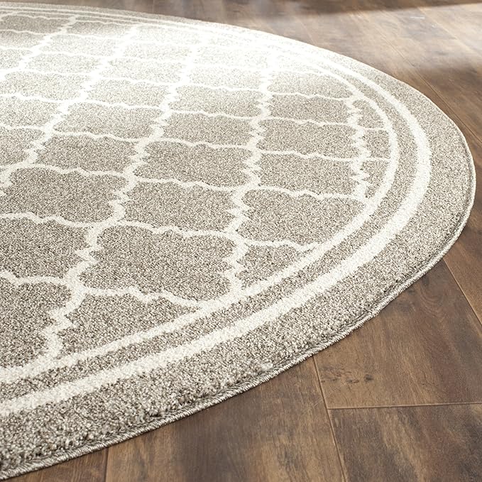 SAFAVIEH Amherst Collection 5' Round Dark Grey/Beige AMT422R Moroccan Trellis Non-Shedding Dining Room Entryway Foyer Living Room Bedroom Area Rug
