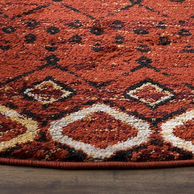 SAFAVIEH Amsterdam Collection Area Rug - 11' Round, Terracotta & Multi, Moroccan Boho Design, Non-Shedding & Easy Care, Ideal for High Traffic Areas in Living Room, Bedroom (AMS108D)