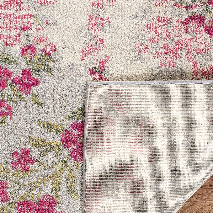 SAFAVIEH Monaco Collection Runner Rug - 2'2" x 6', Ivory & Pink, Floral Design, Non-Shedding & Easy Care, Ideal for High Traffic Areas in Living Room, Bedroom (MNC205R)
