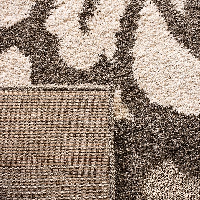 SAFAVIEH Florida Shag Collection Area Rug - 4' Square, Smoke & Beige, Floral Design, Non-Shedding & Easy Care, 1.2-inch Thick Ideal for High Traffic Areas in Living Room, Bedroom (SG464-7913)