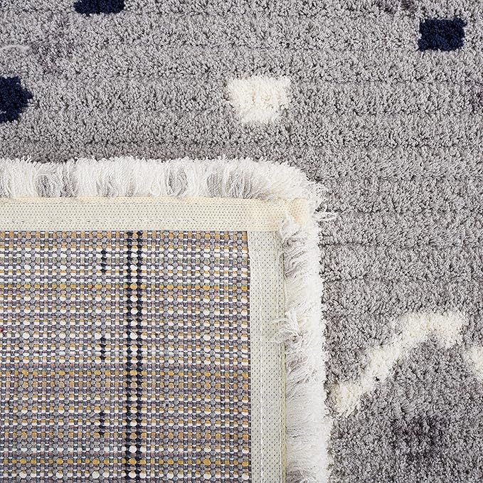 SAFAVIEH Marrakech Collection Area Rug - 6'7" Square, Grey & Navy, Moroccan Boho Tribal Rustic Design, Non-Shedding & Easy Care, Ideal for High Traffic Areas in Living Room, Bedroom (MRK612F)