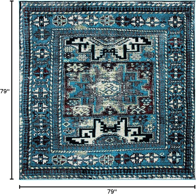 SAFAVIEH Vintage Hamadan Collection Area Rug - 6'7" Square, Light Blue & Black, Traditional Oriental Design, Non-Shedding & Easy Care, Ideal for High Traffic Areas in Living Room, Bedroom (VTH213M)