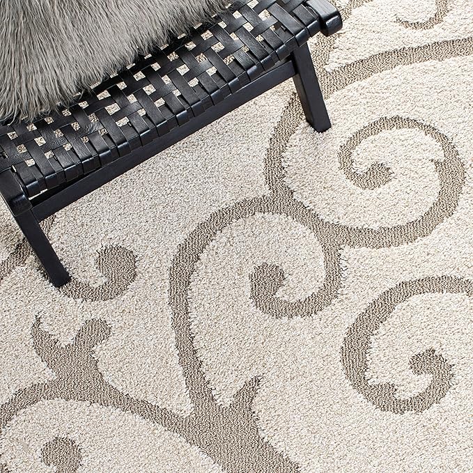 SAFAVIEH Florida Shag Collection Area Rug - 9' Square, Ivory & Beige, Scroll Design, Non-Shedding & Easy to Clean, High-Low Plush Pile, Ideal for Living Room, Bedroom, Dining Space (SG455-13LT)