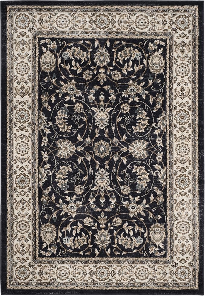 SAFAVIEH Lyndhurst Collection Area Rug - 9' x 12', Anthracite & Cream, Traditional Oriental Design, Non-Shedding & Easy Care, Ideal for High Traffic Areas in Living Room, Bedroom (LNH340D)
