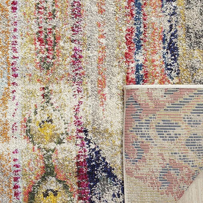 SAFAVIEH Monaco Collection X-Large Area Rug - 11' x 15', Light Grey & Multi, Tribal Distressed Design, Non-Shedding & Easy Care, Ideal for High Traffic Areas in Living Room, Bedroom (MNC222G)