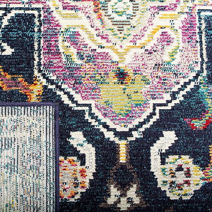 SAFAVIEH Crystal Collection Accent Rug - 2'2" x 5', Navy & Fuchsia, Distressed Design, Non-Shedding & Easy Care, Ideal for High Traffic Areas in Entryway, Living Room, Bedroom (CRS501H)