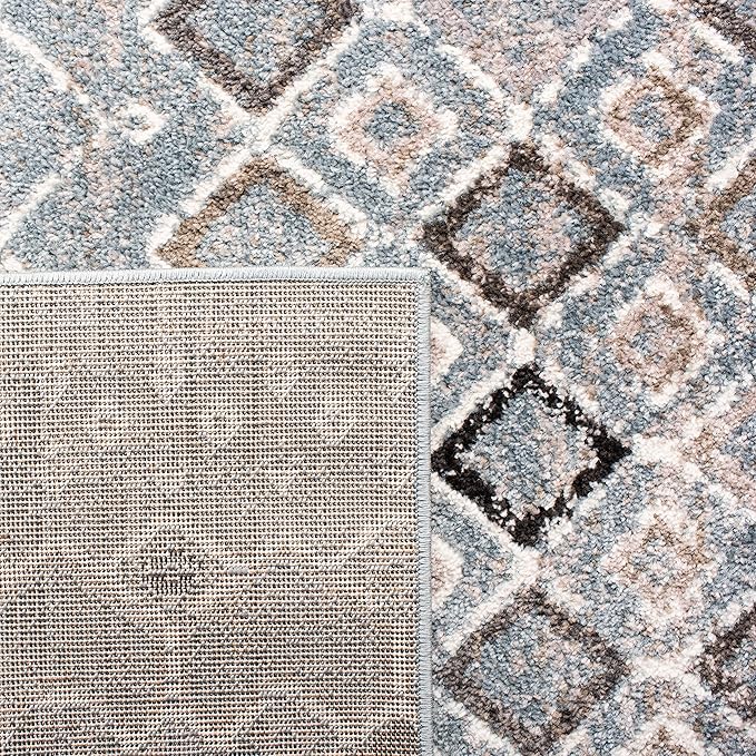SAFAVIEH Amsterdam Collection Area Rug - 10' x 14', Blue & Ivory, Moroccan Boho Design, Non-Shedding & Easy Care, Ideal for High Traffic Areas in Living Room, Bedroom (AMS108L)