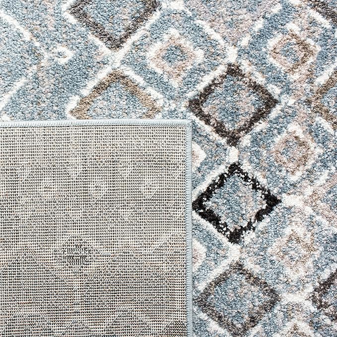 SAFAVIEH Amsterdam Collection Accent Rug - 3' x 5', Blue & Ivory, Moroccan Boho Design, Non-Shedding & Easy Care, Ideal for High Traffic Areas in Entryway, Living Room, Bedroom (AMS108L)