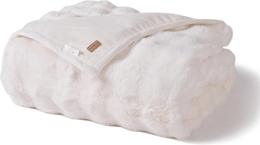 EverGrace faux rabbit fur throw blanket ivory white cozy sofa bedroom textile layering calm home