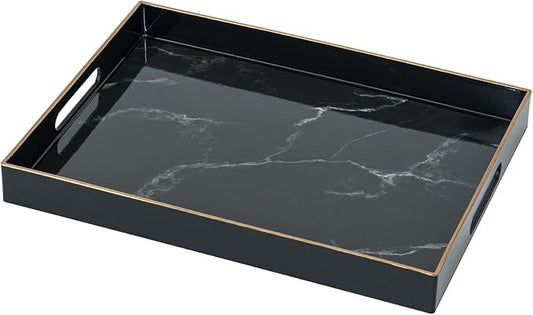 Marble plastic serving tray for breakfast table — calm morning ritual and intentional table setting