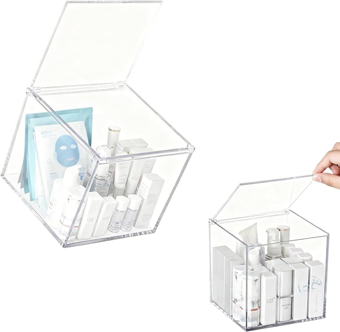 Acrylic hinge lid box clear storage display case — minimal transparent keepsake box for calm intentional home decor styling