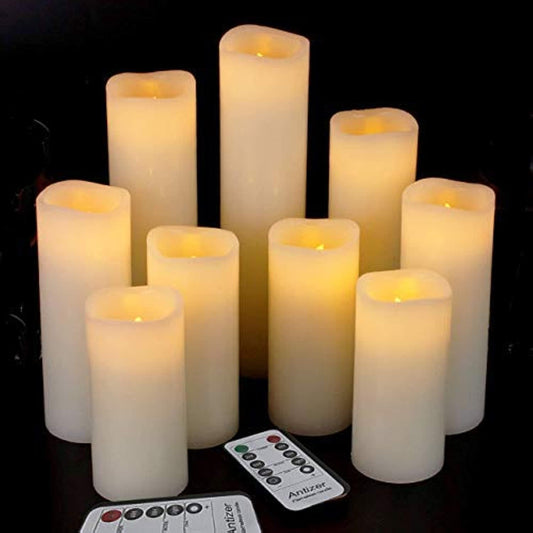 Flameless LED candles set of 9 real wax ivory remote timer home fireplace decor calm ambiance
