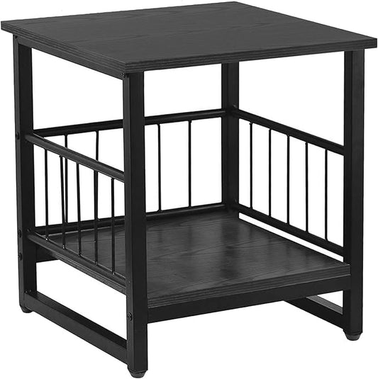 Industrial end table with 2-tier storage shelf and sturdy metal frame — minimalist side table for calm bedroom or living room