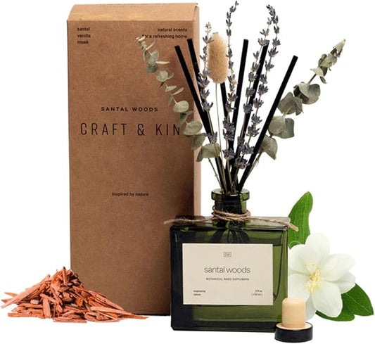 Reed Diffuser with Dried Flowers Santal Woods — home fragrance for calm and mood elevation