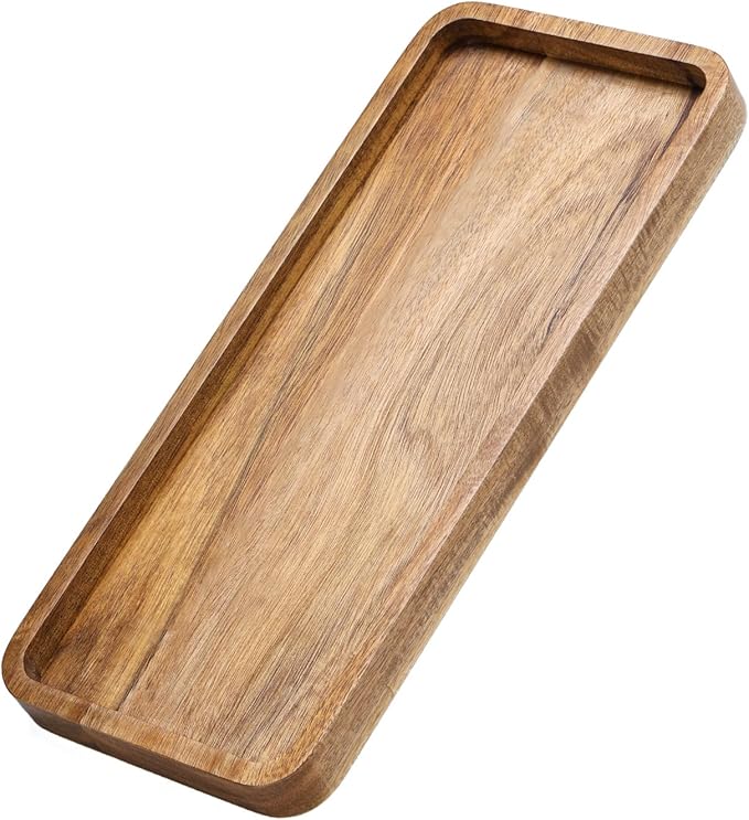 Wooden Bathroom Vanity Tray acacia wood decorative tray for bathroom counter kitchen and home organization styling