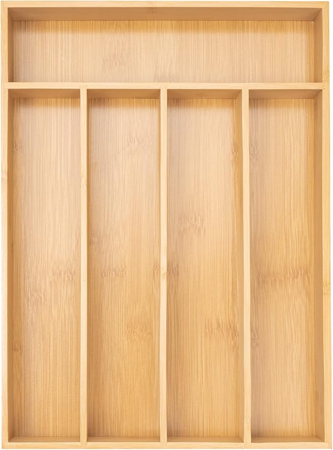 Bamboo Silverware Organizer Kitchen Drawer 5 slots natural — minimal home organization for quick calm reset