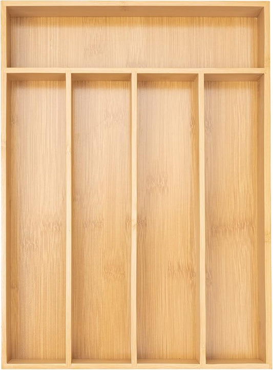 Bamboo Silverware Organizer Kitchen Drawer 5 slots natural — minimal home organization for quick calm reset