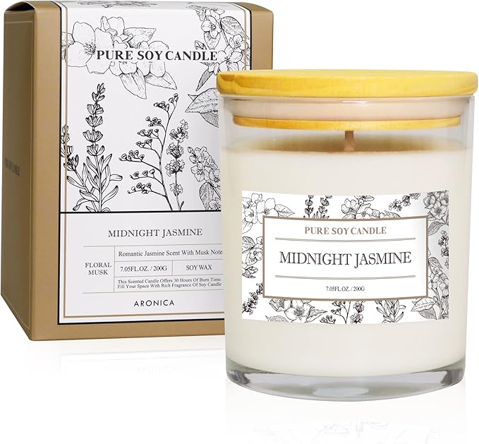 Aronica jasmine magnolia scented soy candle white floral — calm home fragrance gift for a serene, beautifully scented living space