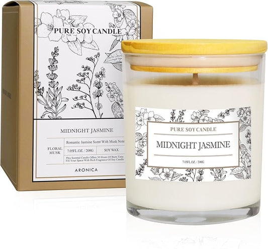Aronica jasmine magnolia scented soy candle white floral — calm home fragrance gift for a serene, beautifully scented living space