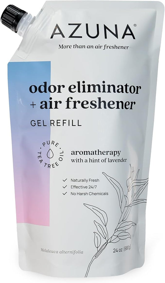 Azuna Lavender Aromatherapy 24oz odor eliminator gel refill pouch — plant-powered air freshener for calm, fresh home