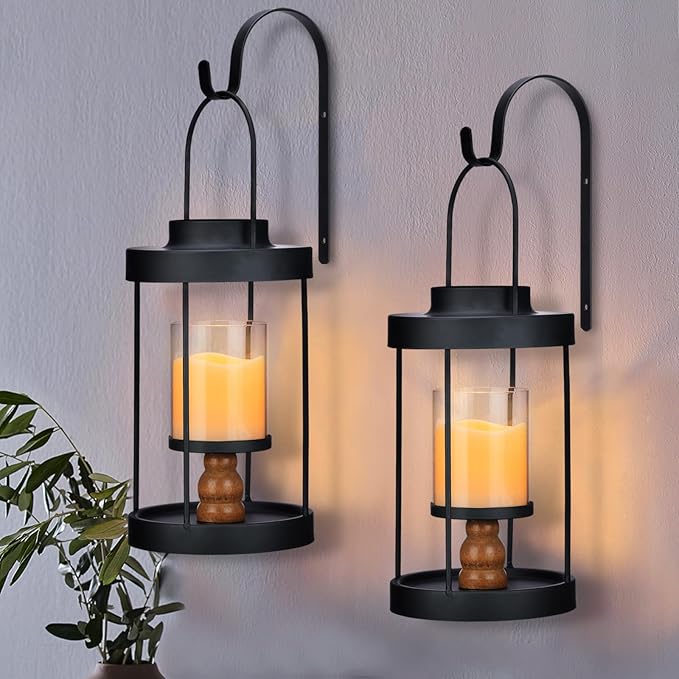 Black metal wall sconce candle lantern set for living room bedroom vintage home decor ambiance