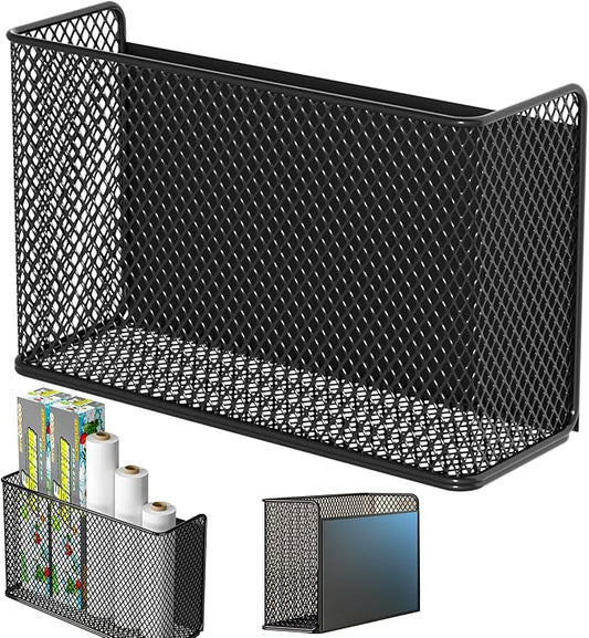 Magnetic basket fridge office storage organizer black mesh home office work from home setup