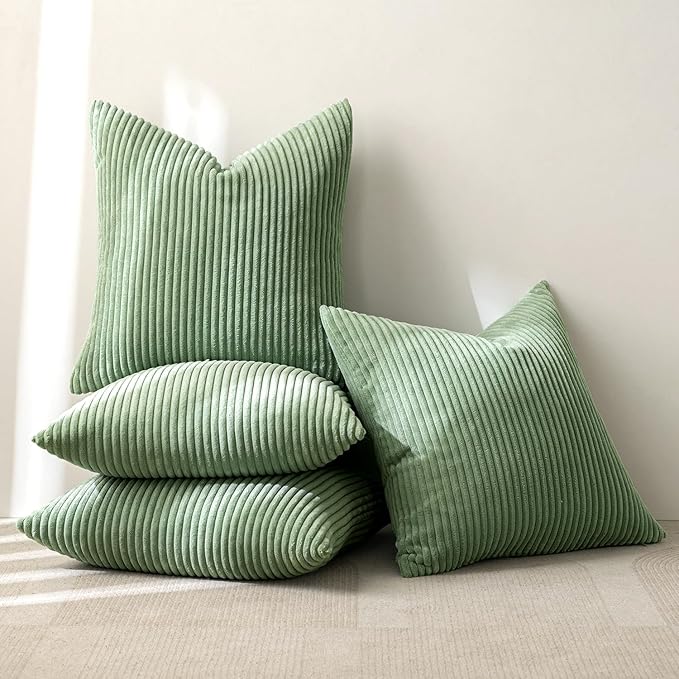 MIULEE boho farmhouse throw pillow covers in sage green corduroy — soft cushion covers for a calm, styled sofa