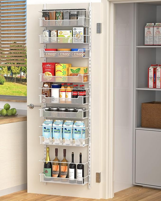 Over the door pantry organizer white adjustable basket renter-friendly kitchen storage solution