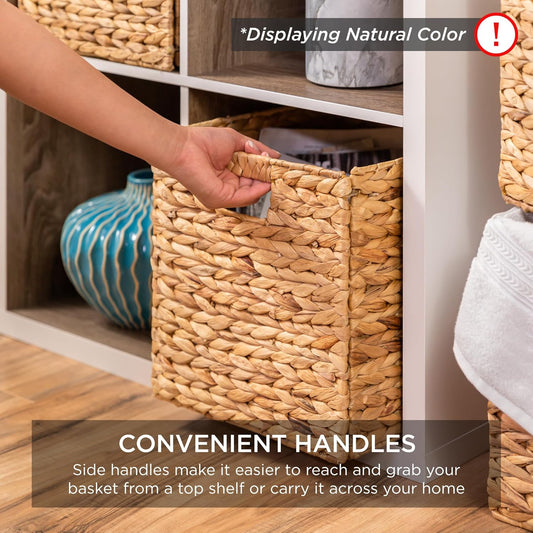 Chestnut water hyacinth cube storage baskets set of 5 handwoven collapsible organizers for living room bedroom and nursery