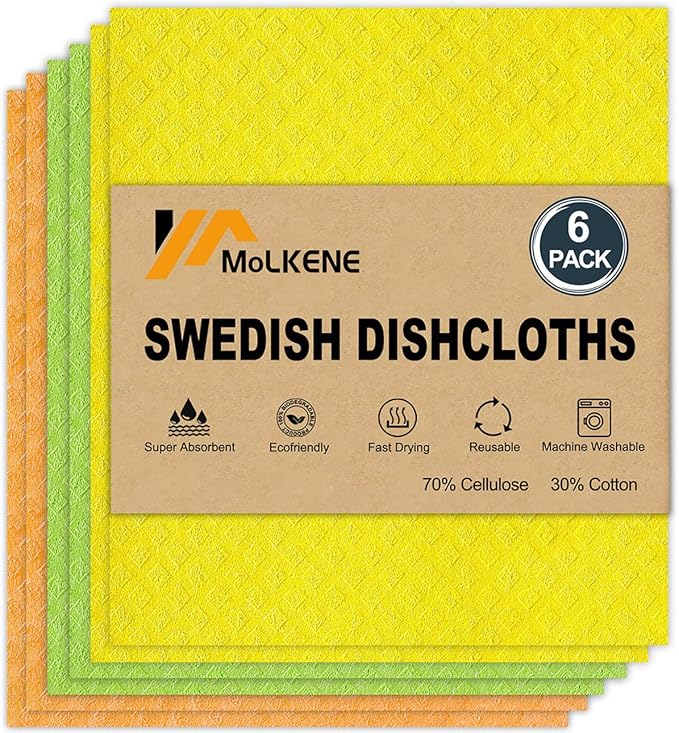 Swedish dishcloths 6-pack cellulose sponge cloths reusable eco-friendly kitchen cleaning