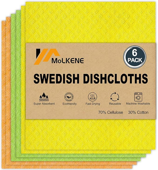Swedish dishcloths 6-pack cellulose sponge cloths reusable eco-friendly kitchen cleaning