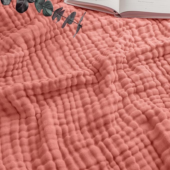 Dusty rose muslin throw blanket 50x60 inch 6-layer gauze fabric lightweight breathable for calm sleep and home decor