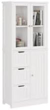 Karl home Bathroom Storage Cabinet, 58" Tall Storage Cabinet with 3 Drawers & Doors, Freestanding Kitchen Pantry for Dining Room, 2 Glass Doors, Adjustable Shelves, Living Room, White