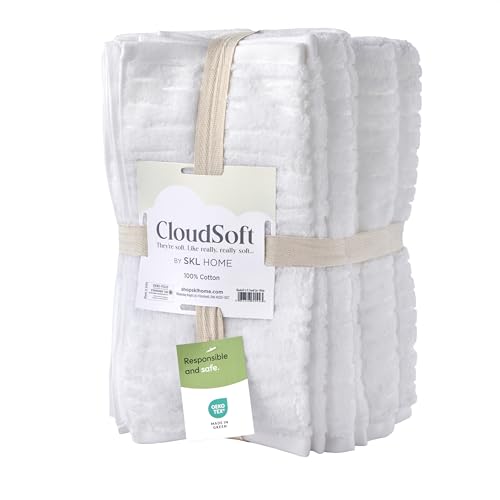 SKL Home CloudSoft Bath Towel Set, 6-Piece, 100% Cotton Luxury, White