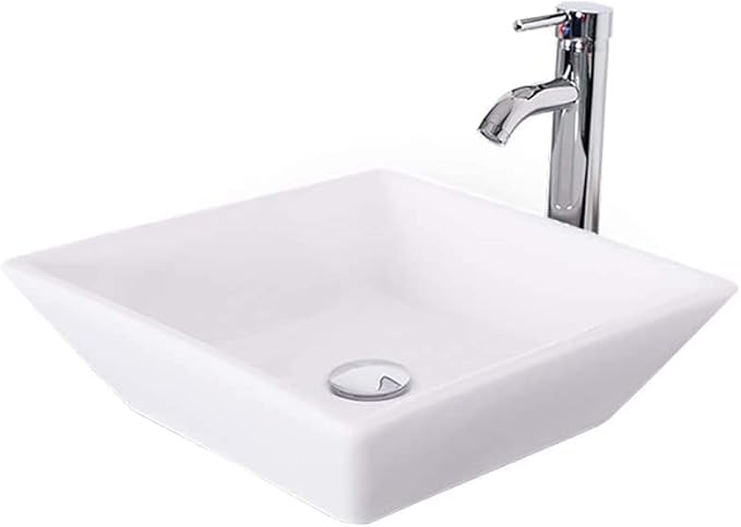 eclife 24" Bathroom Vanity Sink Combo Cabinet Modern Stand Pedestal Square White Ceramic Vessel Sink W/Chrome Bathroom Solid Brass Faucet & Pop Up Drain (A07 B16BR)