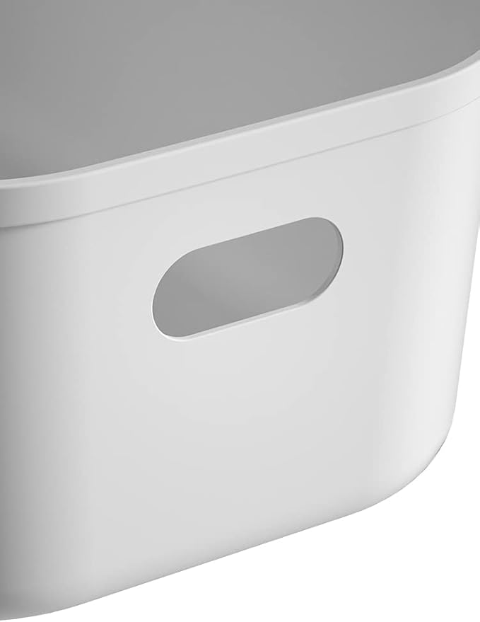 White Plastic Bins/Storage Organizers - Pantry Baskets, Bins for Shelves, Organizer and Storage for Bathroom, Bedrooms, Kitchens and More - Medium Size (1 Pack)