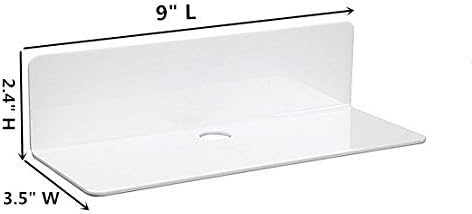 IEEK 9 Inch Acrylic Floating Shelves Set of 4,Small Wall Display Shelf for Bluetooth Speakers/Security Cameras/Nintendo Switch/Action Figures,Damage-Free Wall Shelves Stick-On Shelf,White