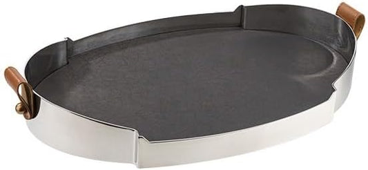 Tray Light Luxury Minimalist Stainless Steel Leather Tray Sample Room Living Room Decoration Tray Desk Organizer (A)
