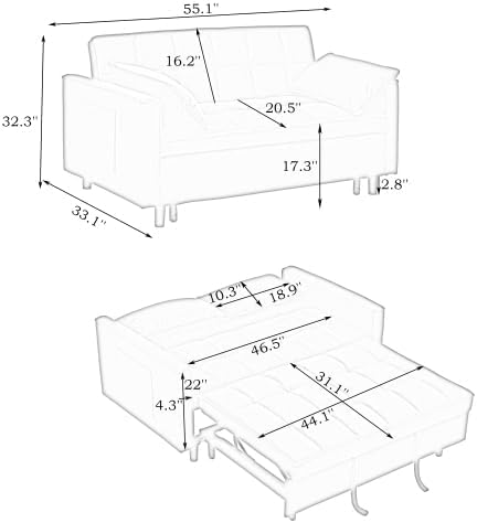 Convertible Sofa Bed, Pull Out Couch with Side Pockets, 3 in 1 Velvet Fabric Loveseat Sleeper Sofa Bed, Pull Out Couch with Adjustable Backrest for Living Room, Bedroom, Apartment, Green