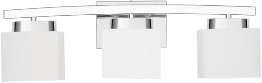 3-Light Bathroom Light Fixture Over Mirror, Modern Chrome Vanity Fixture with Milky Glass Shade, 23 inches Bath Light for Bath Vanity Lighting
