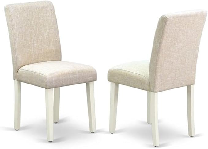East West Furniture 1NDAB5-LWH-02 5 Piece Modern Dining Table Set Includes a Rectangle Wooden Table with Dropleaf and 4 Light Beige Linen Fabric Upholstered Chairs, 30x48 Inch, Linen White