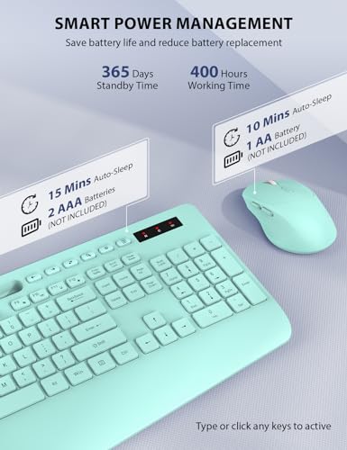 Wireless Keyboard and Mouse Combo - Full-Sized Ergonomic Keyboard with Wrist Rest, Phone Holder, Sleep Mode, Silent 2.4GHz Cordless Keyboard Mouse Combo for Computer, Laptop, PC, M