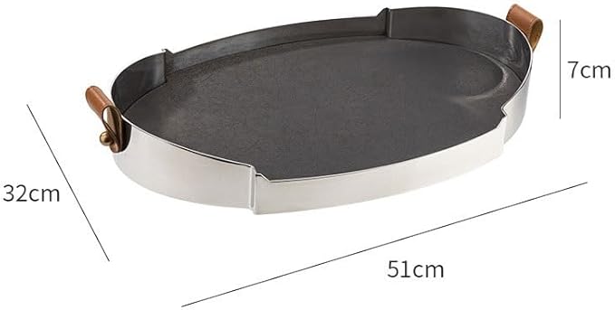 Tray Light Luxury Minimalist Stainless Steel Leather Tray Sample Room Living Room Decoration Tray Desk Organizer (A)