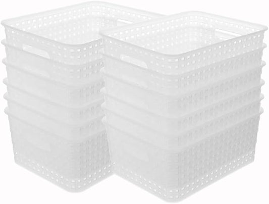 Clear Woven Plastic Storage Baskets, 12-Pack Weave Basket Organizer for Kitchen Office Bathroom