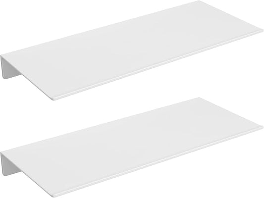 Danpoo White Floating Shelves for Wall Storage, Metal Wall Shelves for Living Room, Bathroom, Kitchen, 12” Small Display Shelves for Collectibles(2 PCS)