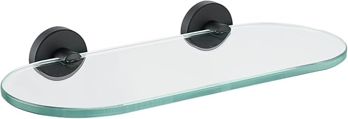 JQK Bathroom Glass Shelf Black, Tempered Glass Shower Storage 12 by 5 inches, 304 Stainless Steel Matte Black Wall Mount, TGS121L12-PB